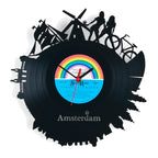 Schallplattenuhr holland schwarze vinyl wanduhr mit regenbogenfarbenem amsterdam label windmühlen und radfahrer designs