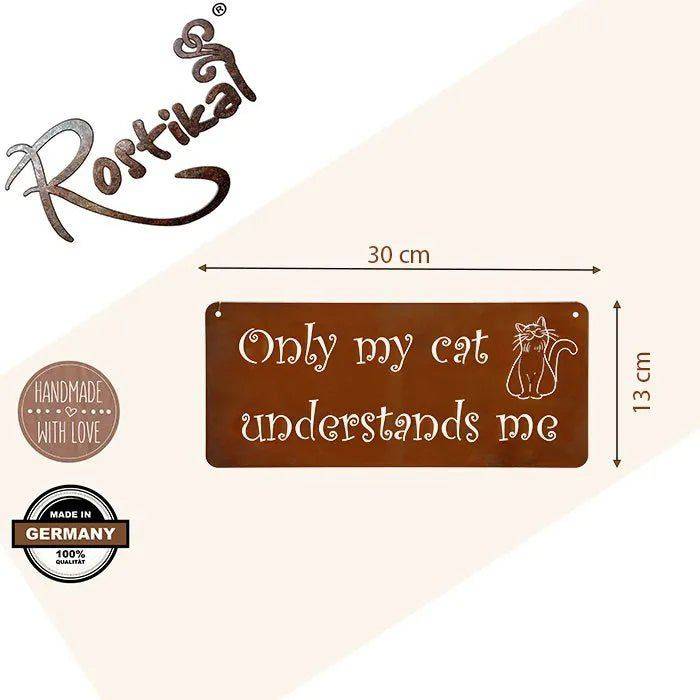 Wanddeko Metall Schild Katze | Edelrost Gartendeko Katzen Türschild | Englisch