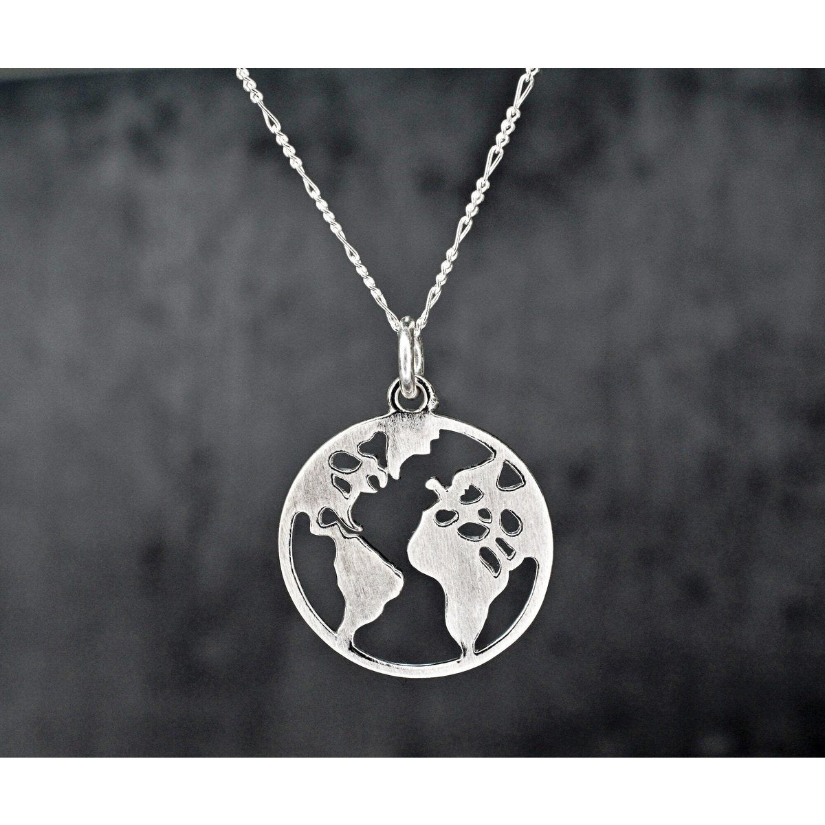 Weltkarte Silhouette Anhänger - 925 Sterling Silber Globetrotter Weltreise Fernweh Kette - K925-143