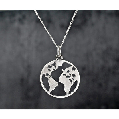 Weltkarte Silhouette Anhänger - 925 Sterling Silber Globetrotter Weltreise Fernweh Kette - K925-143