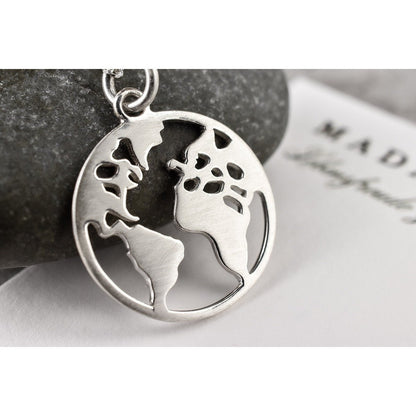 Weltkarte Silhouette Anhänger - 925 Sterling Silber Globetrotter Weltreise Fernweh Kette - K925-143