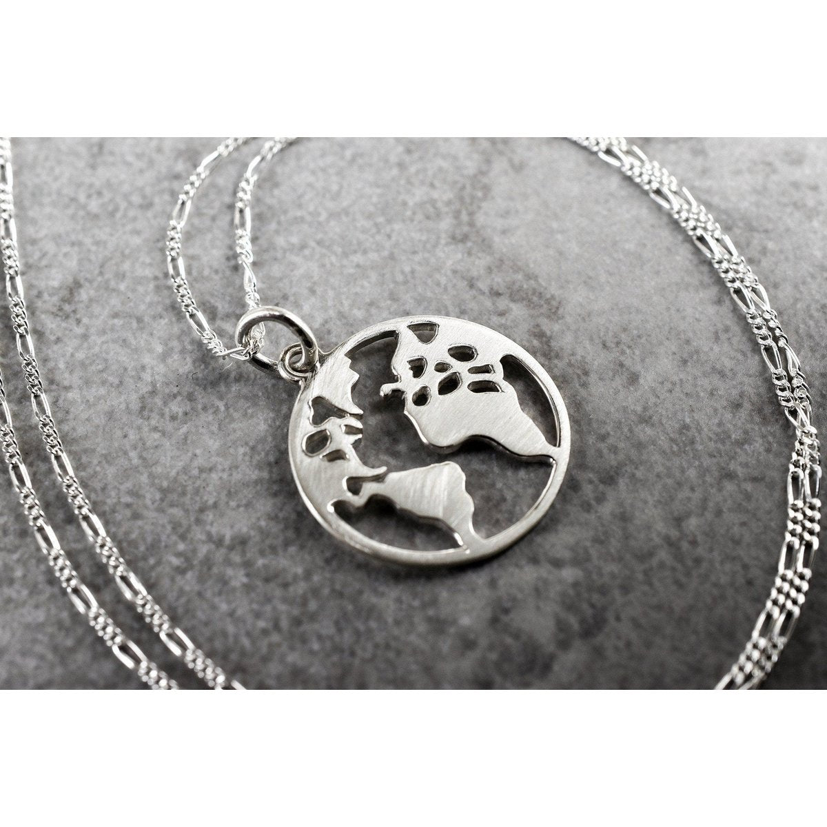 Weltkarte Silhouette Anhänger - 925 Sterling Silber Globetrotter Weltreise Fernweh Kette - K925-143