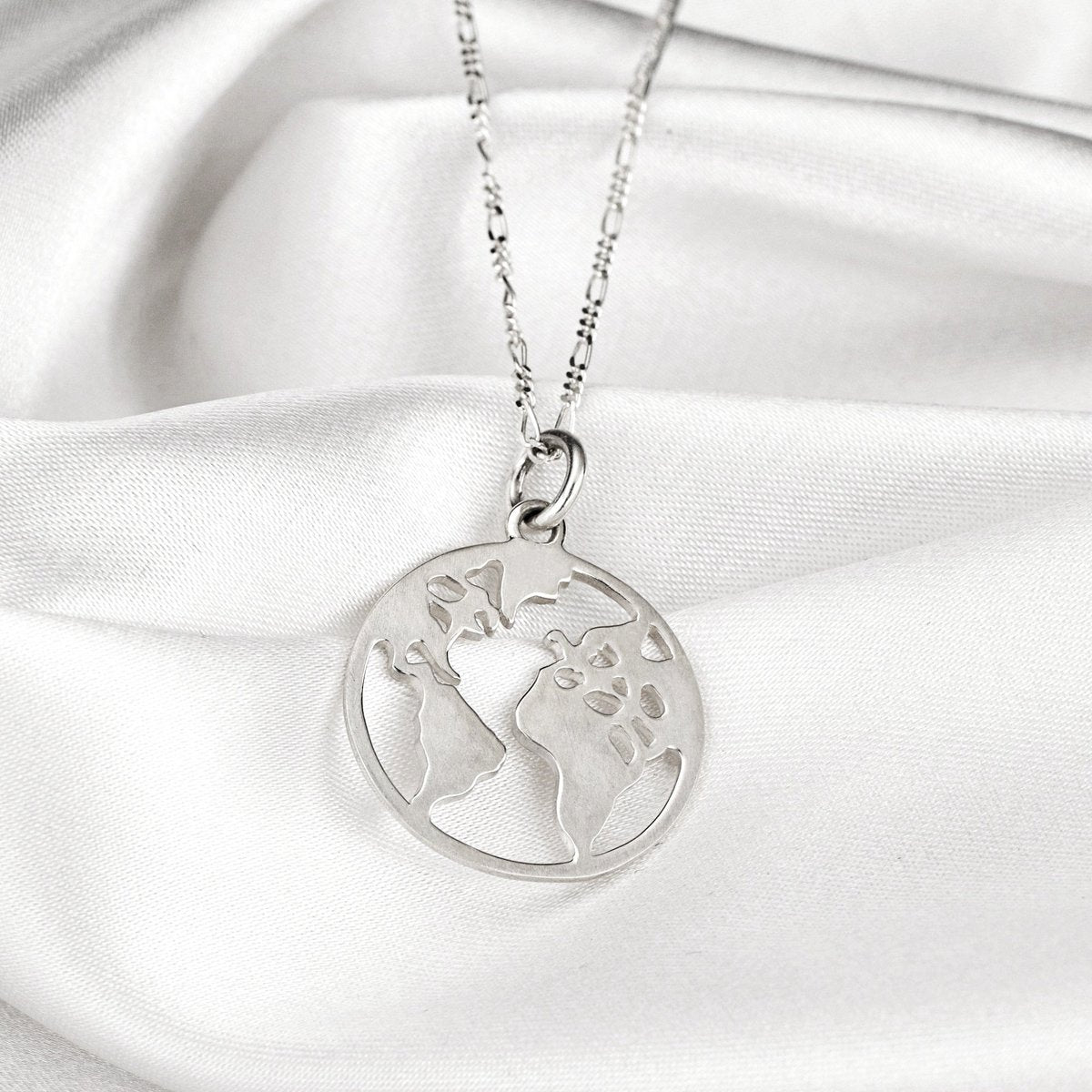 Weltkarte Silhouette Anhänger - 925 Sterling Silber Globetrotter Weltreise Fernweh Kette - K925-143