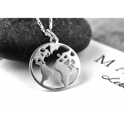 Weltkarte Silhouette Anhänger - 925 Sterling Silber Globetrotter Weltreise Fernweh Kette - K925-143