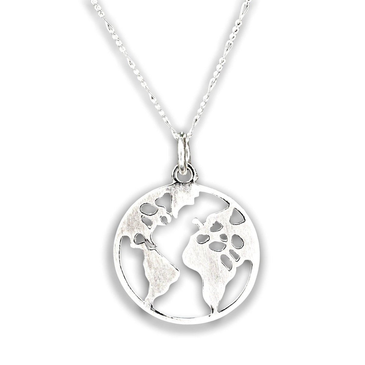 Weltkarte Silhouette Anhänger - 925 Sterling Silber Globetrotter Weltreise Fernweh Kette - K925-143