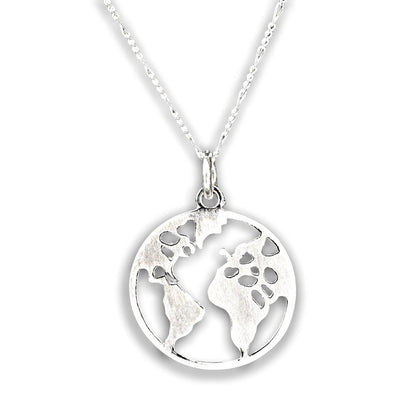 Weltkarte Silhouette Anhänger - 925 Sterling Silber Globetrotter Weltreise Fernweh Kette - K925-143