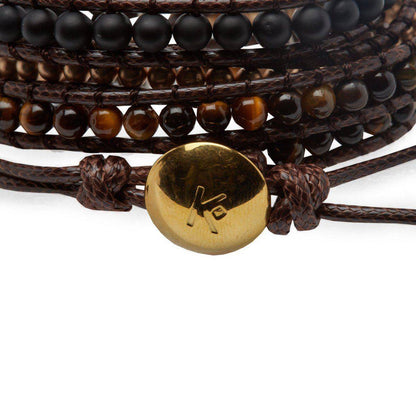 Wickelarmband "Self-Confidence" aus Tigerauge und schwarzem Onyx • Esoterische Glücksbringer