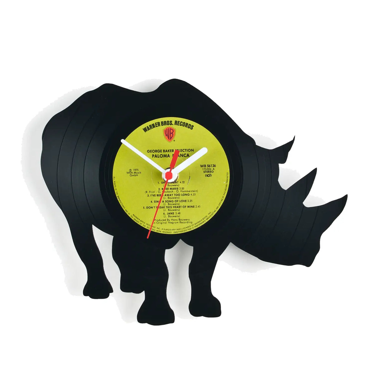 Black rhinoceros schallplattenuhr wanduhr aus warner bros vinylplatte mit einzigartigem design