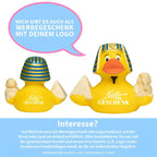 Gelbe badeente mit blaum gestreiftem ägyptischen kopfschmuck und sphinx figur von hallo geschenk