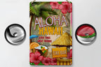Aloha hawaii blechschild 20x30cm mit pinken hibiskusblumen palmwedeln tiki bar und spruch good times great friends