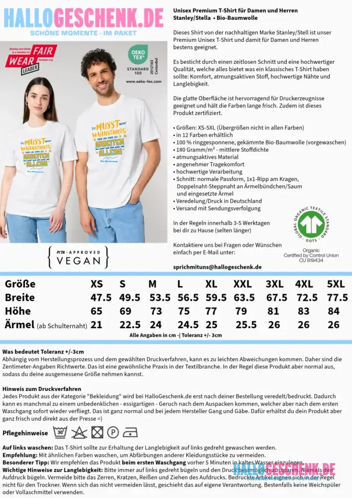 Arbeitnehmer "Wahnsinnig" mit Wunschname, personalisierbar - Unisex Premium T-Shirt XS-5XL aus Bio-Baumwolle für Damen & Herren