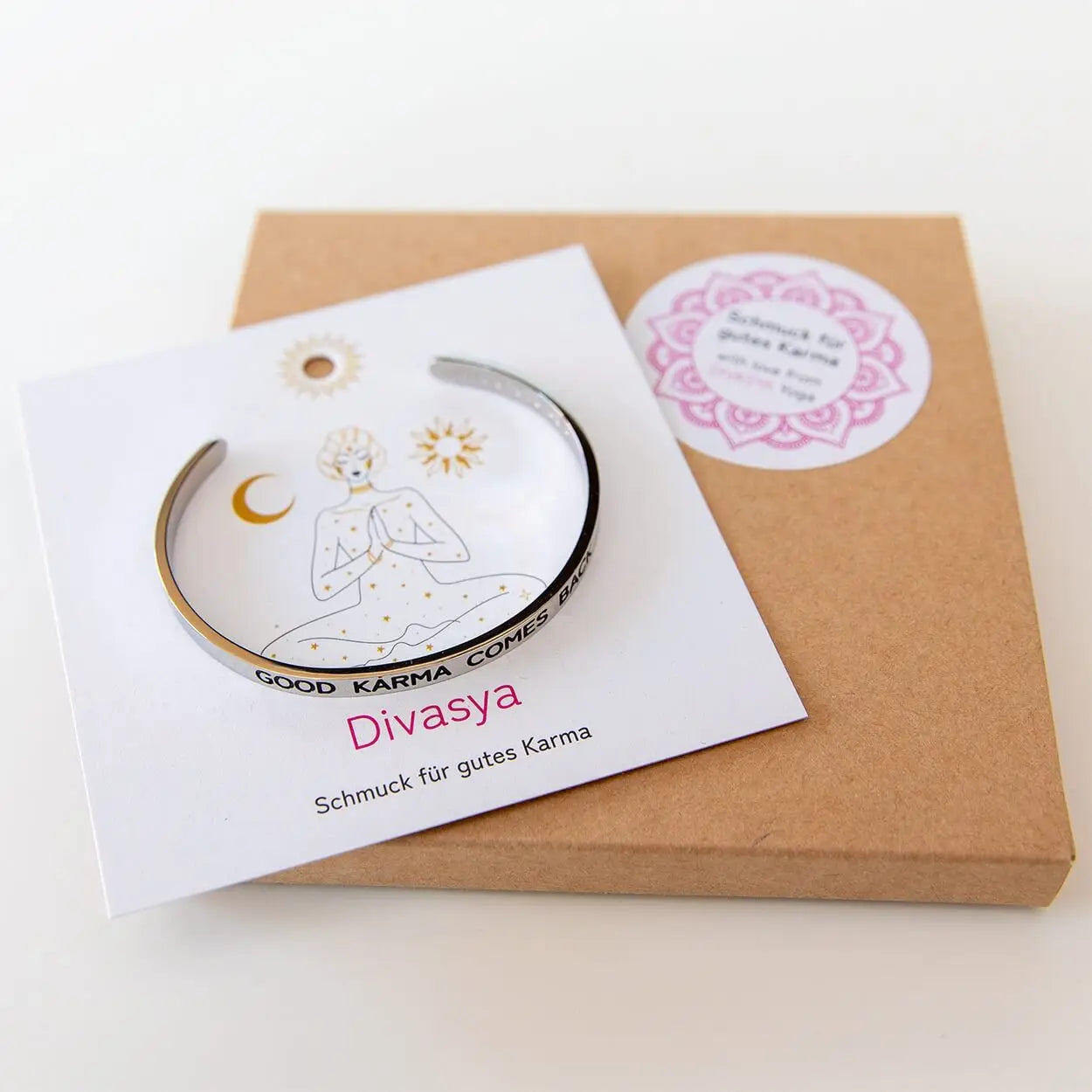 Armreif mit Gravur | Silber | Good Karma comes back