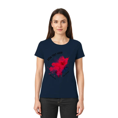 Marine blaue baumwoll t shirt mit rotem und pinkem abstraktem paint splatter von der statement collection