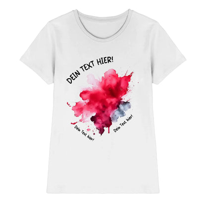 Weißes baumwoll t shirt mit rotem und grauem aquarell tupfen design aus der art klecks statement collection