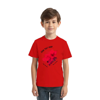 Rotes kurzarmshirt mit pink-schwarzem abstraktem floralem grafikdruck aus der statement-collection
