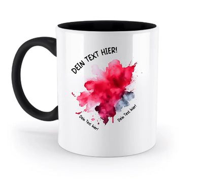 Weiße keramiktasse mit schwarzem griff und innenraum und rotem grauem aquarellklecks aus der art-klecks statement-collection