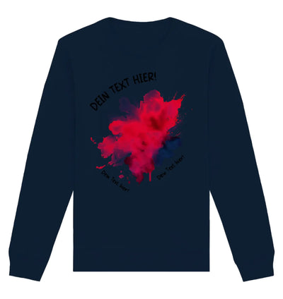 Navyblaues langarm sweatshirt mit rotem und blauem paint splatter motiv auf der rückseite aus der statement collection