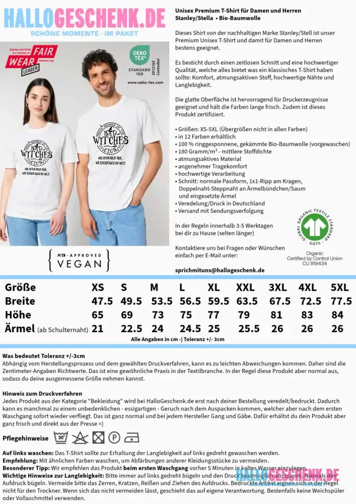 BAD WITCHES CLUB + Text • Halloween • Unisex Premium T-Shirt XS-5XL aus Bio-Baumwolle für Damen & Herren • Exklusivdesign • personalisiert