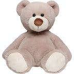 Weicher plüschteddybär bär nanna in taupe mit weißer schnauze brauner nase und schwarzen knopfaugen aus stoff