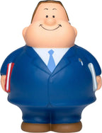 Blaue anti-stress-quetsch-figur berater verkäufer bert mit anzug und hellblauer krawatte aus plastik