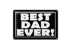 Black metal blechschild 20x30cm mit weißer schrift best dad ever und silbernem rahmen fürs wohnzimmer