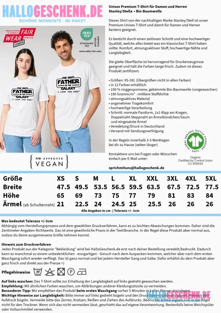Best Father in the Galaxy • Unisex Premium T-Shirt XS-5XL aus Bio-Baumwolle für Damen & Herren • Exklusivdesign