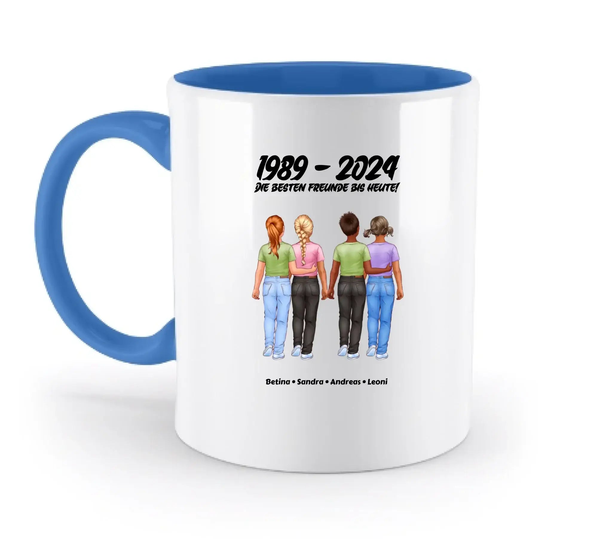 Beste Freunde: 1-5 Kinder / Kindheit (personalisierbare Figuren) - Zweifarbige Tasse / Blue / 330ml - personalisierbare