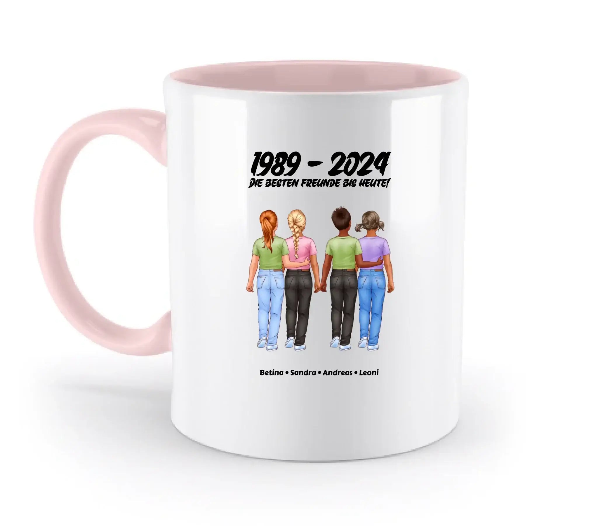 Beste Freunde: 1-5 Kinder / Kindheit (personalisierbare Figuren) - Zweifarbige Tasse / Powder-Pink / 330ml