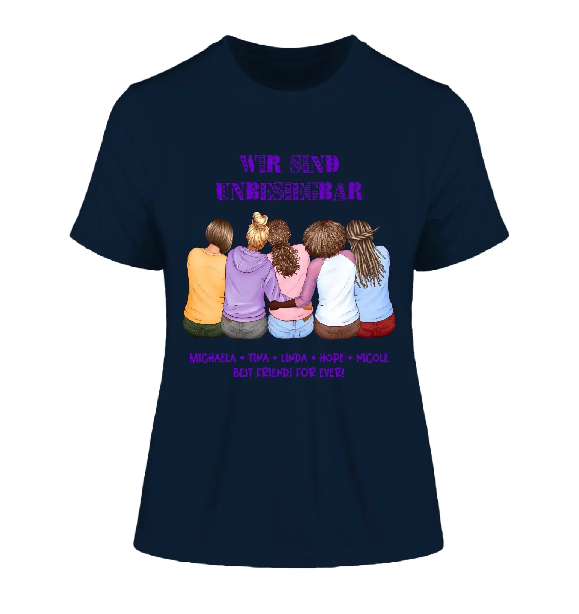 Beste Freundinnen (2-5 personalisierbare Figuren) - Damen T-Shirt (Fitted) • Bio / French Navy / 2XL