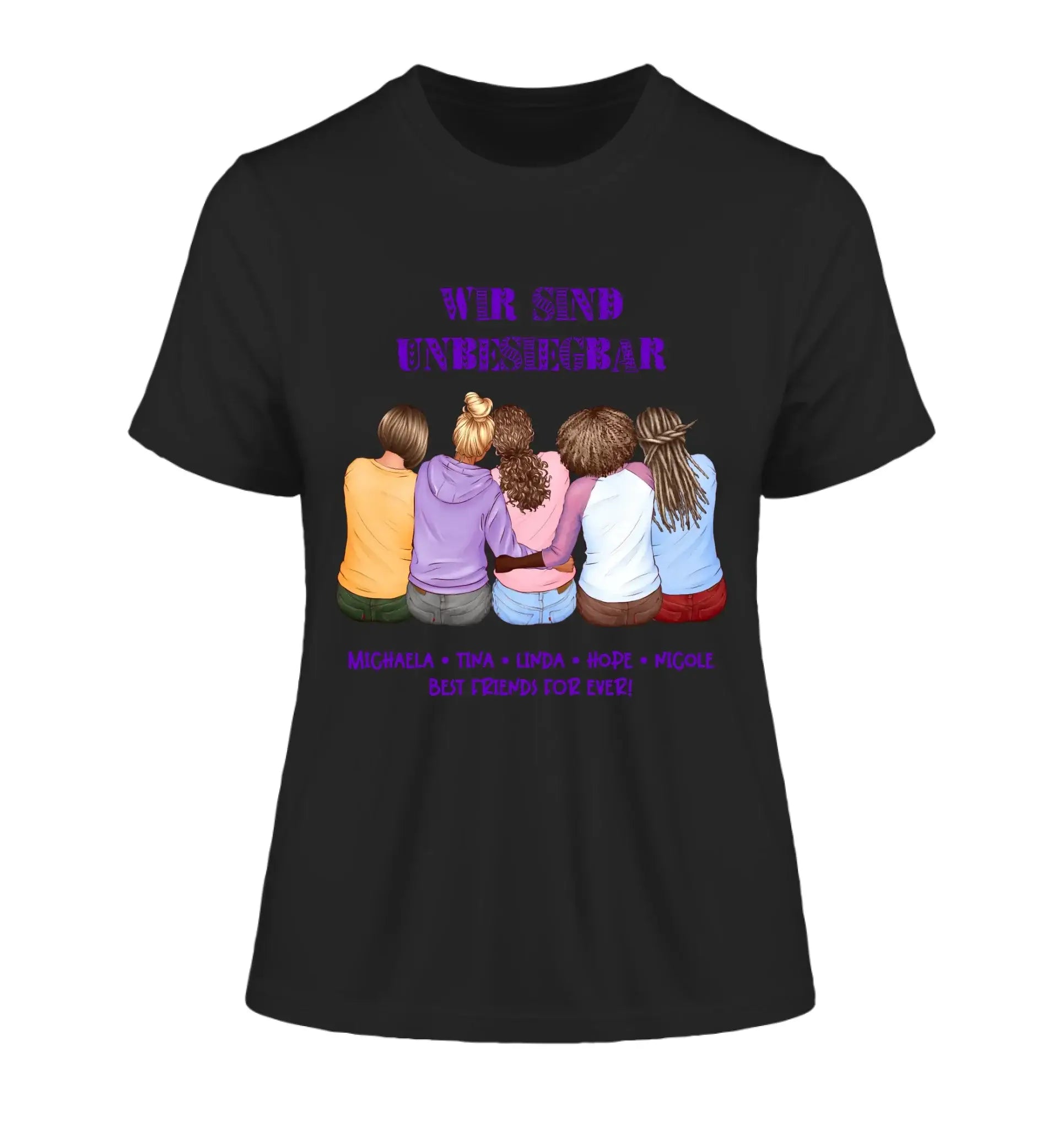 Beste Freundinnen (2-5 personalisierbare Figuren) - Damen T-Shirt (Fitted) • Bio / Black / 2XL - personalisierbare