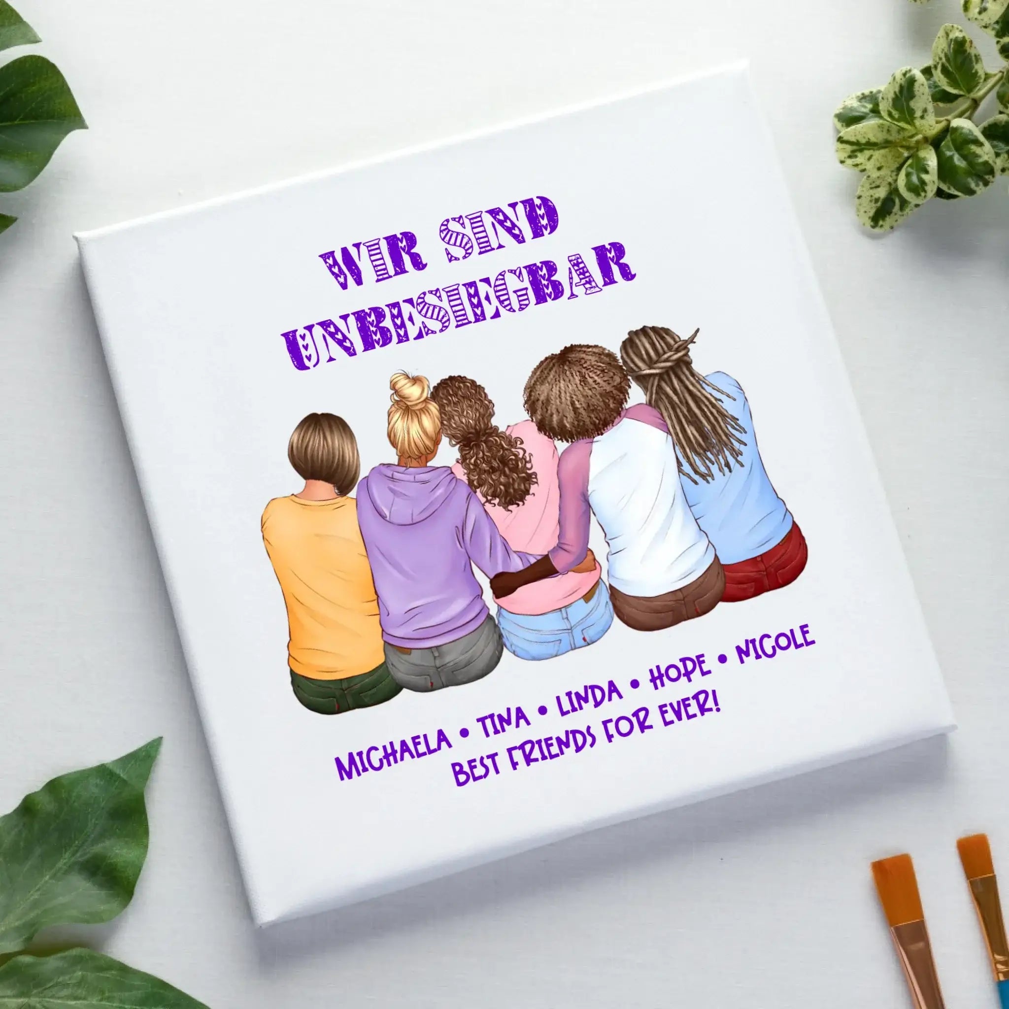Beste Freundinnen (2-5 personalisierbare Figuren) - Leinwand auf Holzkeilrahmen / Standard / 20cm-x-20xm
