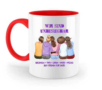 Beste Freundinnen (2-5 personalisierbare Figuren) - Zweifarbige Tasse / Rubin-Red / 330ml - personalisierbare Figuren