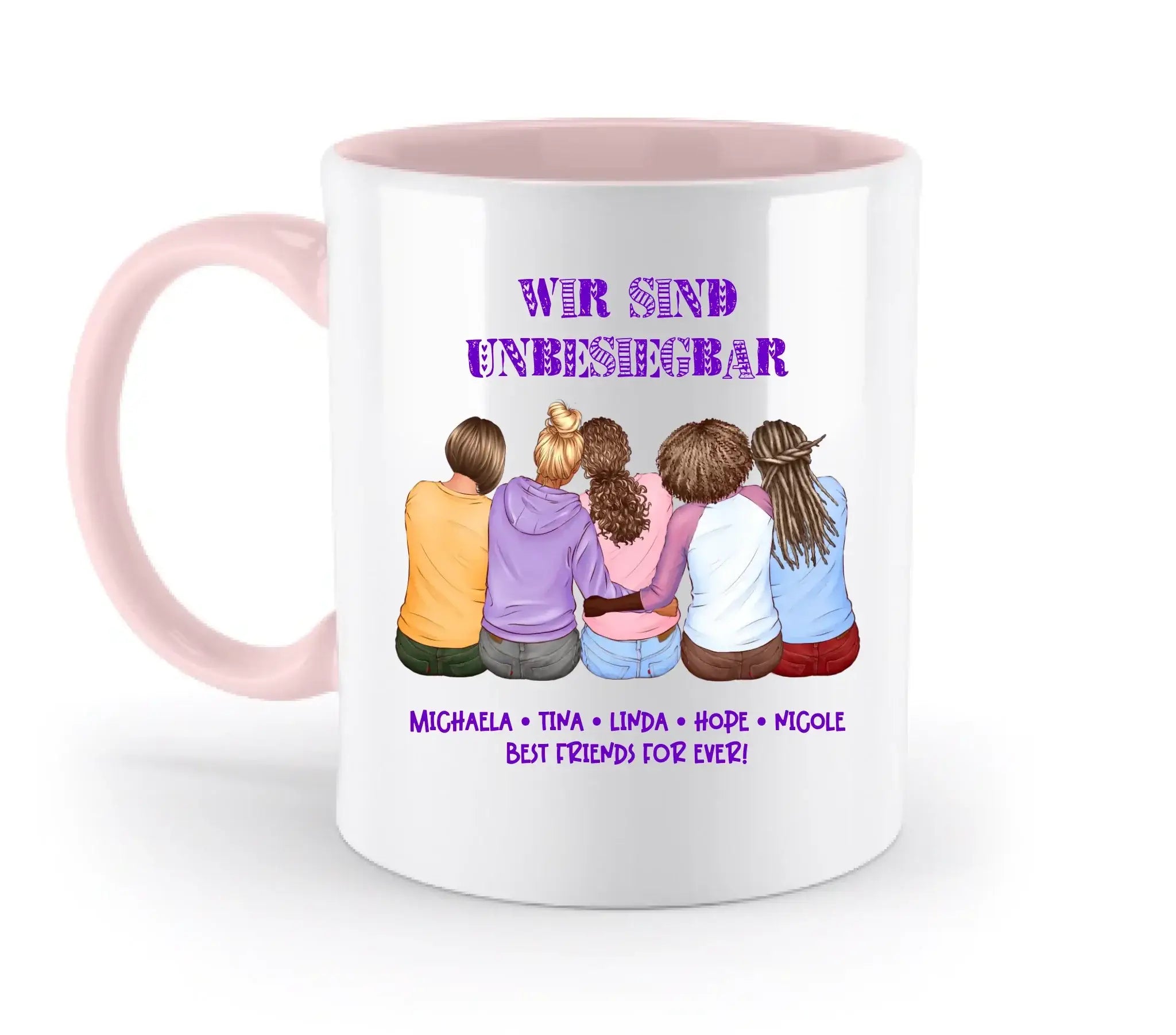 Beste Freundinnen (2-5 personalisierbare Figuren) - Zweifarbige Tasse / Powder-Pink / 330ml - personalisierbare Figuren