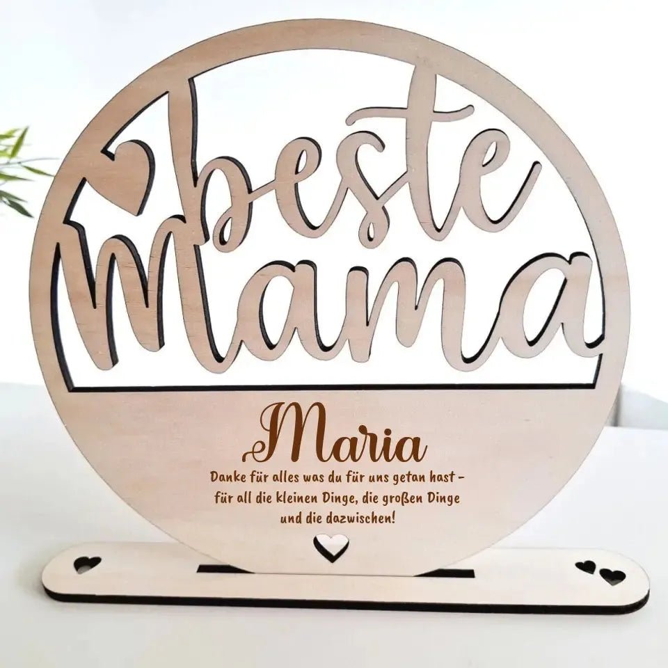 Beste Mama - personalisierbare Holzdeko ohne Vase (Holzaufsteller) von HalloGeschenk.de