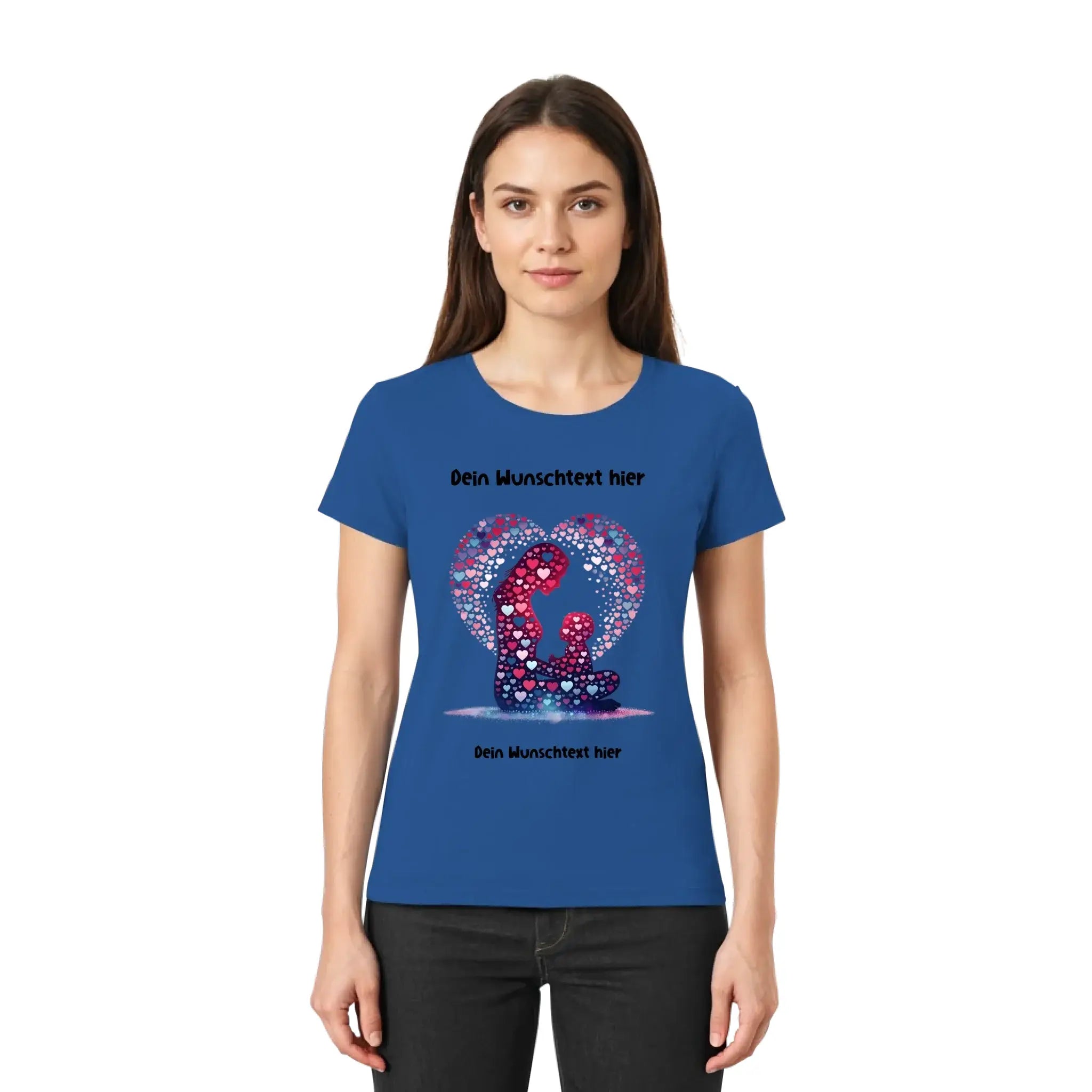 Blaues damen t shirt beste mama mit herz aus rosa lila herzen und zwei silhouetten fürs statement collection set