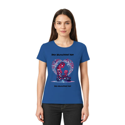 Blaues damen t shirt beste mama mit herz aus rosa lila herzen und zwei silhouetten fürs statement collection set