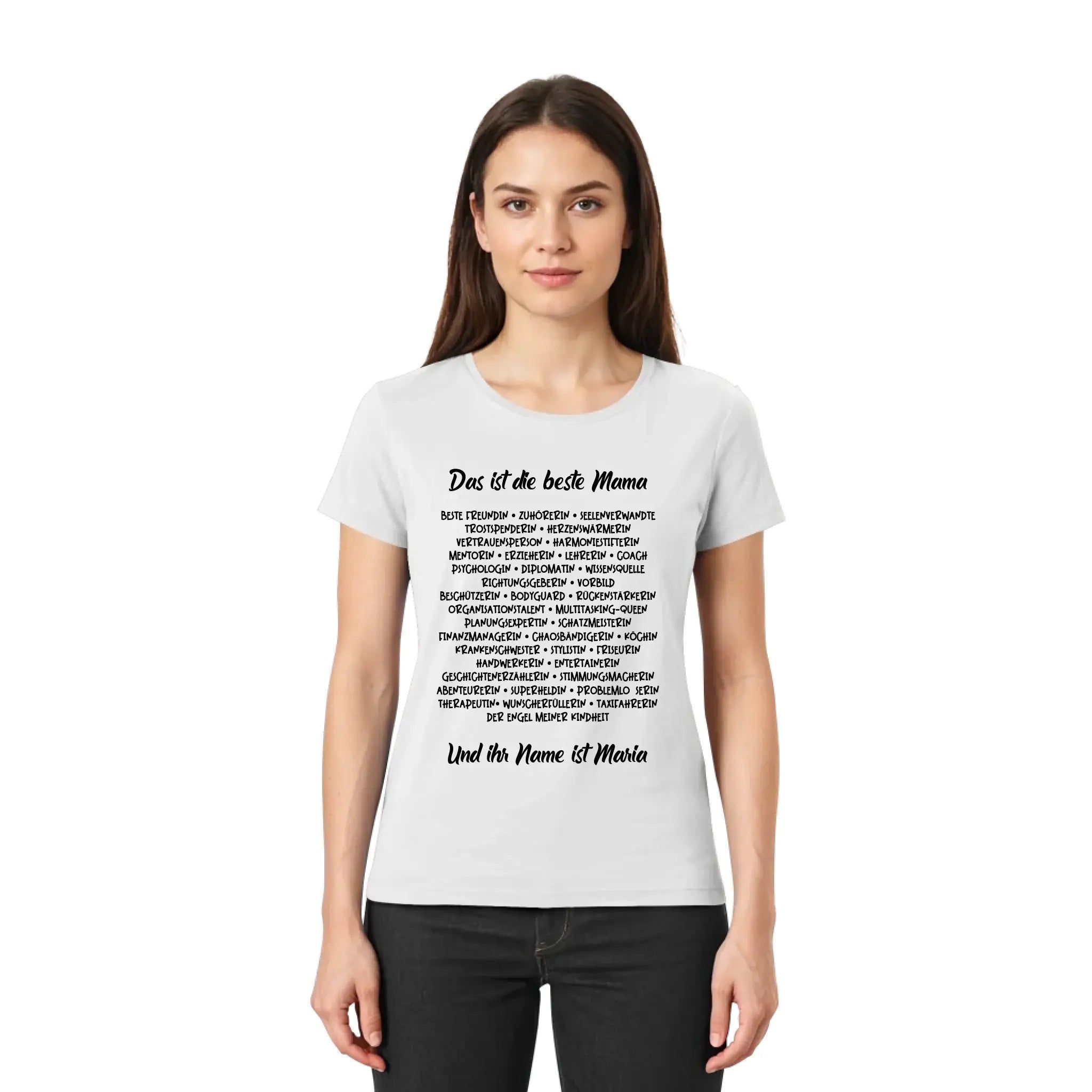 Weißes baumwoll t-shirt mit schwarzem aufdruck in lässiger schrift beste mama aus der statement collection