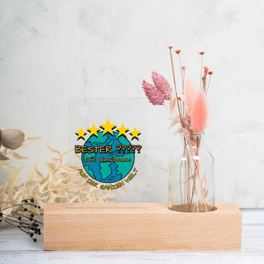Bester ??? auf der ganzen Welt - personalisierbar -Trockenblumenständer mit Vase & Druck auf Acrylschild - HalloGeschenk.de #geschenkideen# #personalisiert# #geschenk#
