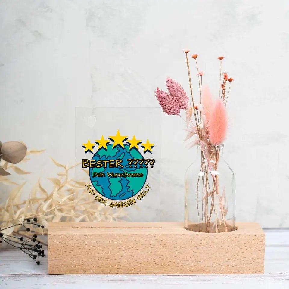 Bester ??? auf der ganzen Welt - personalisierbar - Trockenblumenständer mit Vase & Druck auf Acrylschild - HalloGeschenk.de #geschenkideen# #personalisiert# #geschenk#