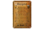 Vintage rechteckiges blechschild bier unser im glase mit rostigem bronze finish und geprägt biergebet text und bierkrüge