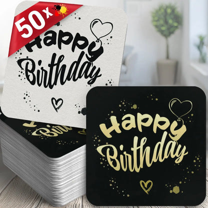 Bierdeckel Happy Birthday - 50er Set - Tisch-Deko Geburtstag