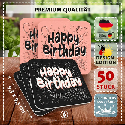 Bierdeckel ’Happy Birthday’ 50er Set - Tischdeko Geburtstag