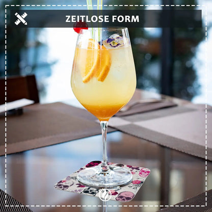 Bierdeckel mit Design Totenkopf - Untersetzer Totenköpfen im Rockabilly Stil - 50 Stück