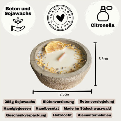 Black Edition HANDGEMACHTE Citronella BETONKERZE - Stilvolle Sojawachskerze für Ihr Zuhause. Outdoor Kerze