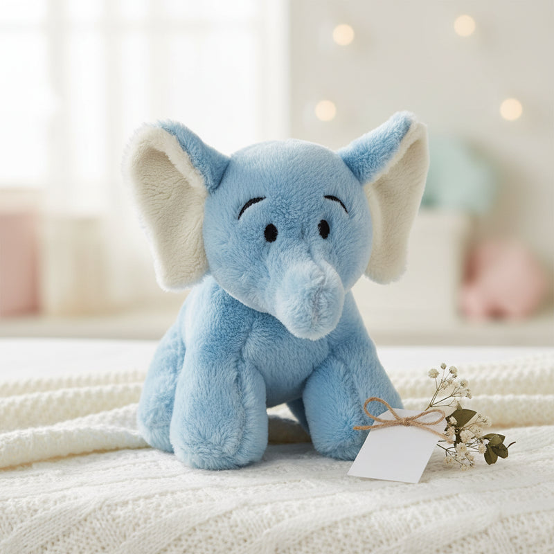Blauer elefant hannes plüschtier weicher hellblauer stoffelefant mit cremefarbenen ohren und schwarzen stickaugen