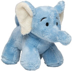 Blauer elefant hannes plüschtier in hellblau mit cremefarbenen ohren und schwarzen stickaugen aus weichem stoff