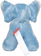 Blauer elefant hannes plüschtier aus weichem hellblauem stoff mit weißem rand an ohren und schwanz