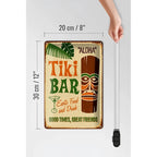 Vintage metallblechschild 20x30cm tiki bar aloha in creme mit orange grün beschriftung und tropischen blättern