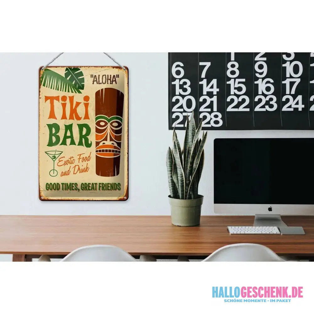 Blechschild 20x30cm Tiki Bar Aloha Exotic Food