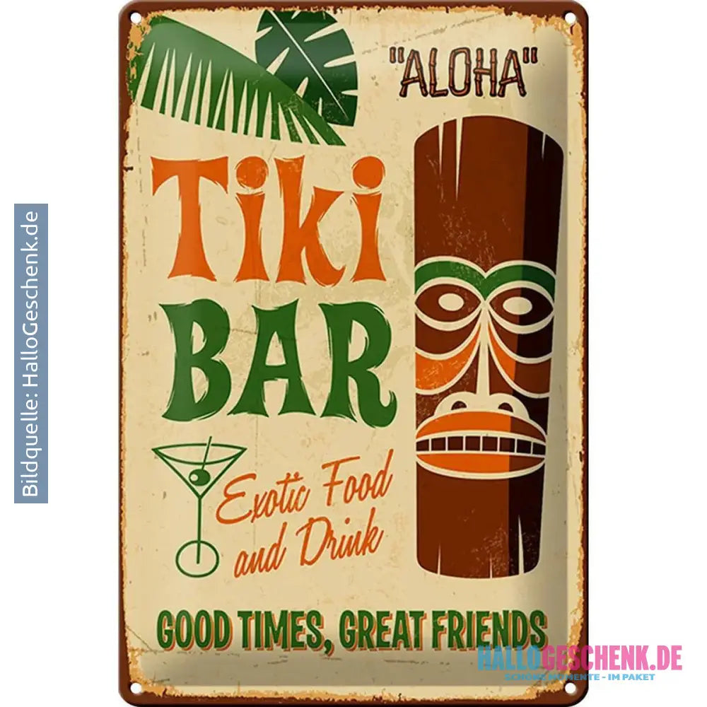 Blechschild 20x30cm Tiki Bar Aloha Exotic Food